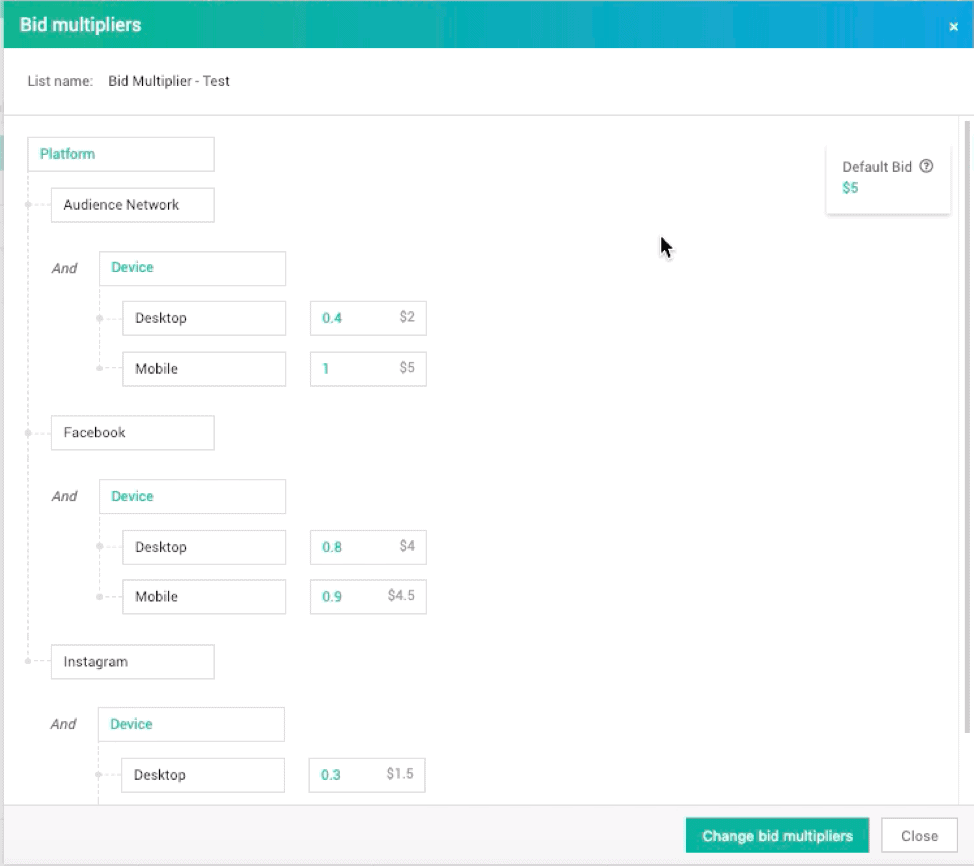 Audience Bid Multiplier Screen Shot