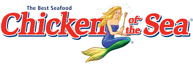 Logo for Chicken of the Sea, featuring a mermaid with blonde hair and a green tail sitting next to the brand name in large red and blue text, with the slogan The Best Seafood above—perfect for Instacart Advertising campaigns.