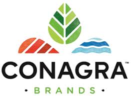 Conagra Brands logo featuring a green leaf, a red field, and blue water wave icons above the company name CONAGRA in bold black text, with BRANDS in green below—often seen on Instacart Advertising for increased online visibility.