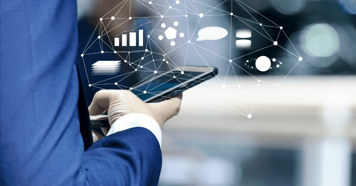 Man on his smartphone analyzing connected ecommerce.
