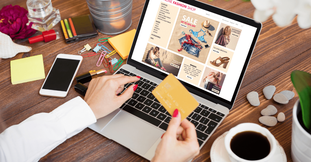 woman shopping on an online retail clothing sale.
