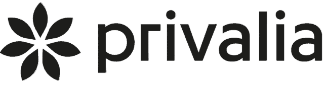 Logo « privalia » noir, comportant à gauche une icône représentant une fleur stylisée à six pétales, suivie du mot « privalia » en minuscules et en gras sur fond blanc — idéal pour une marque spécialisée dans les solutions de mesure marketing.