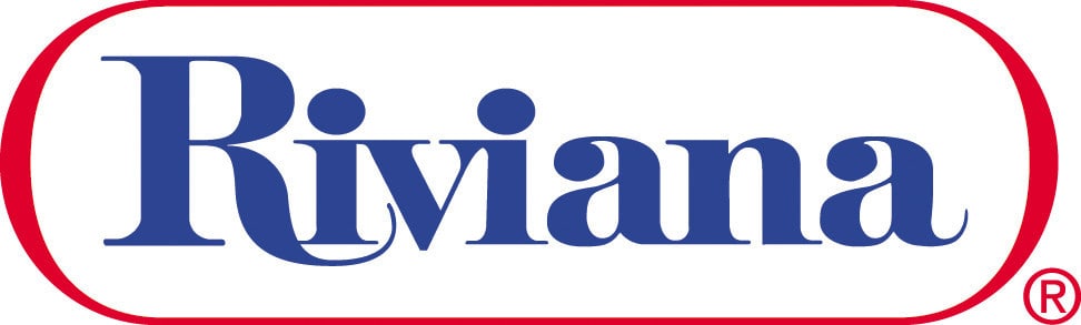 Das Riviana-Logo, das in der Riviana-Fallstudie oft hervorgehoben wird, zeigt den Schriftzug „Riviana“ in blauer, stilisierter Serifenschrift, zentriert in einem weißen Oval mit einem dicken roten Rand.