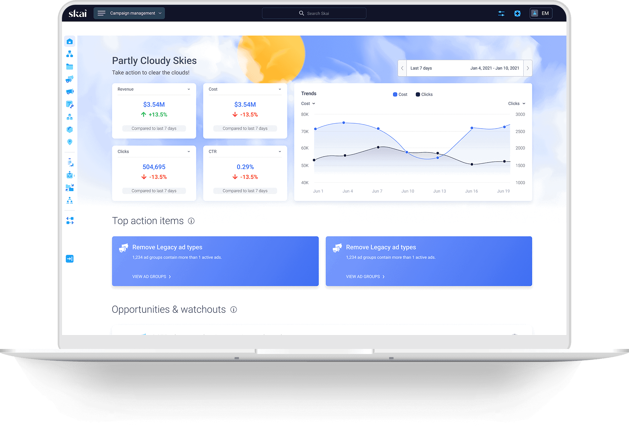 A screenshot of the Skai data intelligence platform with the logos of several of the key data sources that make up the data lake.