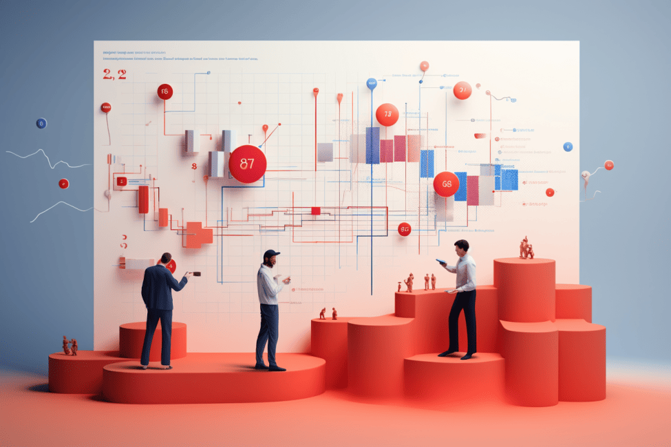  Coworkers comparing data and statistics for endemic and non-endemic advertising