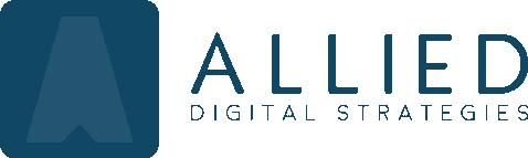 Logo für Allied Digital Strategies. Links neben dem Schriftzug „ALLIED DIGITAL STRATEGIES“ in modernen, blauen Großbuchstaben auf hellem Hintergrund ist ein stilisiertes A-Symbol in einem blauen Quadrat zu sehen.