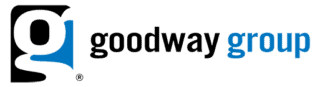 Le logo du Goodway Group, avec un « g » minuscule stylisé en noir et bleu à gauche, et le texte « goodway group » en noir et bleu à droite.