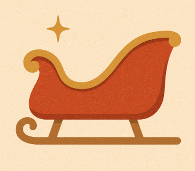 A simple illustration of a red and gold sleigh with a decorative swirl on the front and a sparkling star above, perfect for inspiring 12 celeste prompts for holiday planning, set against a light beige background.