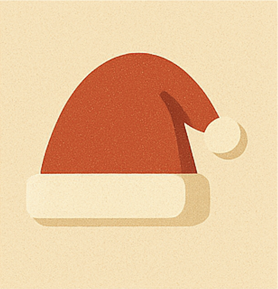 A simple illustration of a red Santa hat with a white brim and a white pom-pom on a beige background, perfect for inspiring your 12 celeste prompts for holiday planning.