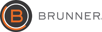 Das Brunner-Logo mit einem kräftigen orangefarbenen B in einem schwarz-orangefarbenen Kreis, gefolgt vom Wort „BRUNNER“ in grauen Großbuchstaben.