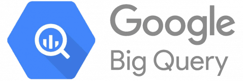 Das Google BigQuery-Logo mit einem blauen Sechseck, auf dem eine Lupe und ein Balkendiagramm zu sehen sind, daneben der Schriftzug „Google BigQuery“ in grauer Schrift auf weißem Hintergrund.