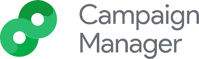 Logo für den Campaign Manager mit zwei ineinander verschlungenen grünen Kreisen auf der linken Seite und dem Schriftzug „Campaign Manager“ in grauer Schrift auf der rechten Seite.