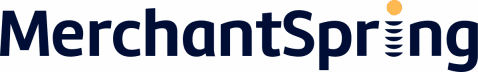 Das MerchantSpring-Logo mit dem Schriftzug „MerchantSpring“ in dunkelblauen Buchstaben; der Punkt auf dem „i“ ist orange und das „i“ hat horizontale blaue Streifen.