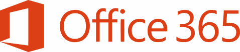 Das Office 365-Logo zeigt ein orangefarbenes, abstraktes Symbol, das einem offenen Buch oder Ordner ähnelt, daneben steht der Schriftzug „Office 365“ in fetten orangefarbenen Buchstaben auf weißem Hintergrund.