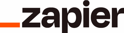 Das Zapier-Logo mit dem Wort „zapier“ in fetten, schwarzen Kleinbuchstaben, mit einem orangefarbenen Unterstrich und einer Linie am Anfang.
