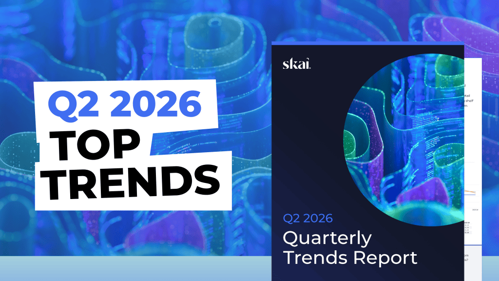 Das digitale Cover des „Skais Q2 2026 Quarterly Trends Report“ zeigt abstrakte blaue Formen und den fettgedruckten Schriftzug „Q2 2026 Top Trends“.