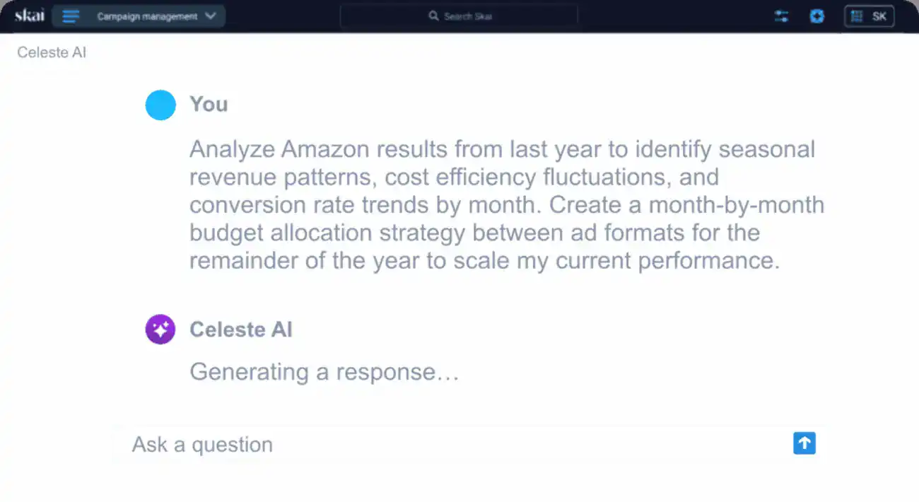 Celeste AI répond à une question au sein de la Skai Omnichannel Platform